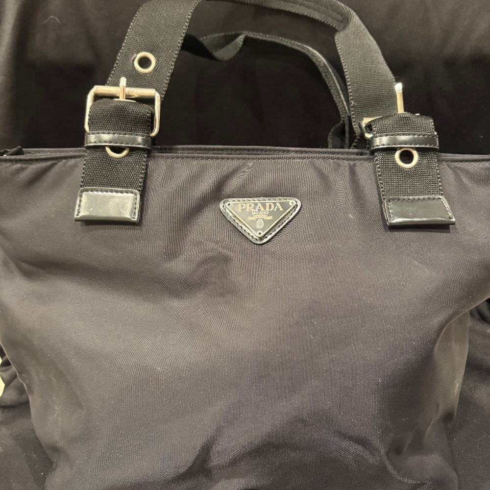 Prada Black Tessuto (nylon) with leather trim and silver-tone hardware